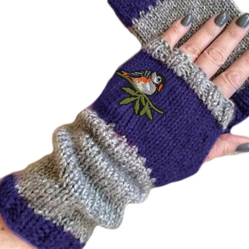 Warm Patchwork Embroidered Gloves