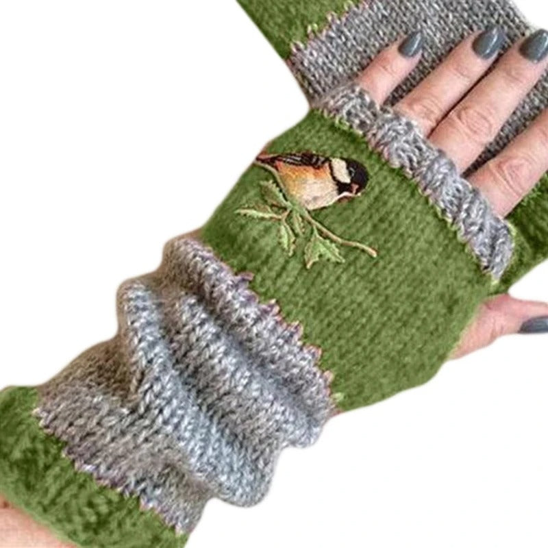 Warm Patchwork Embroidered Gloves