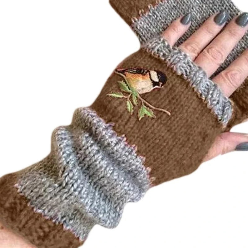Warm Patchwork Embroidered Gloves