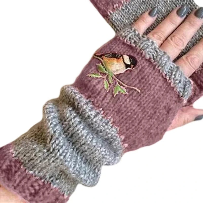 Warm Patchwork Embroidered Gloves