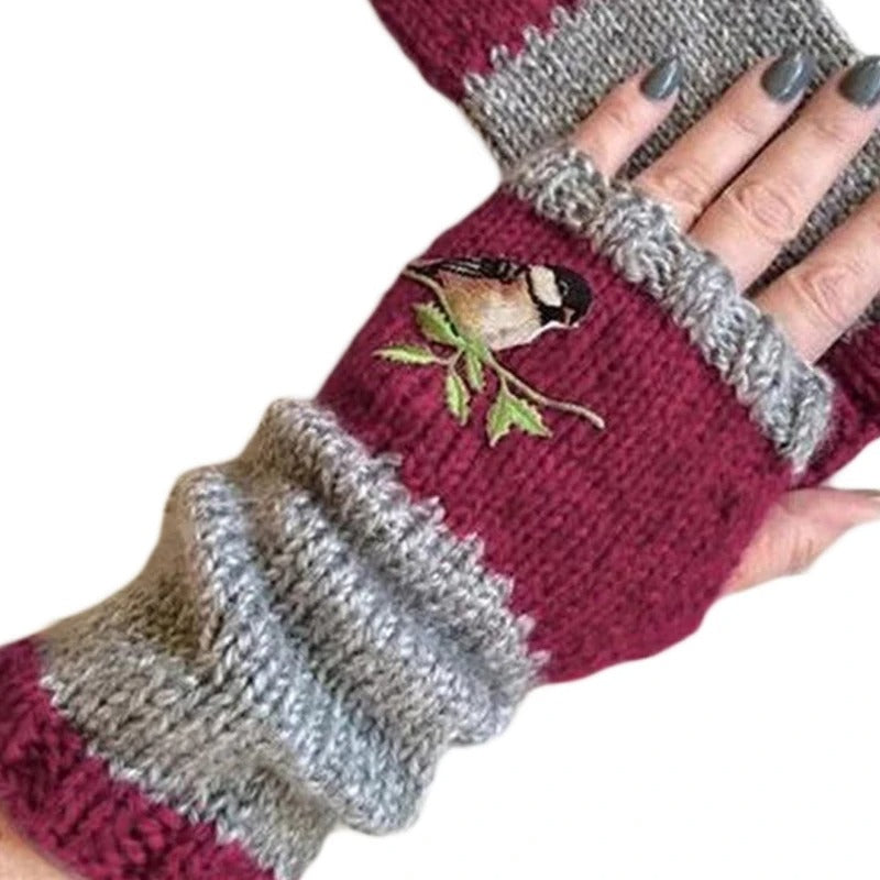 Warm Patchwork Embroidered Gloves