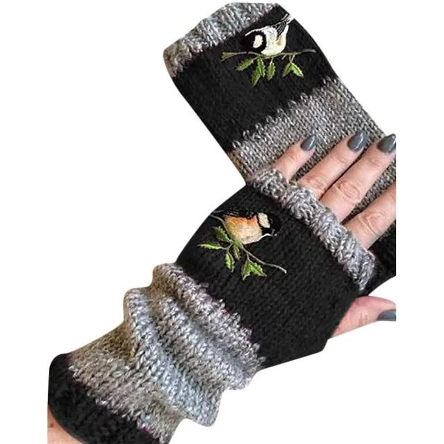 Warm Patchwork Embroidered Gloves
