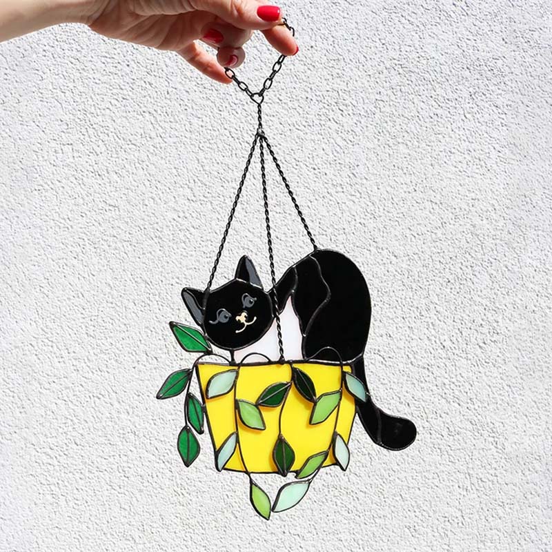 Cat in a Flowerpot Suncatcher